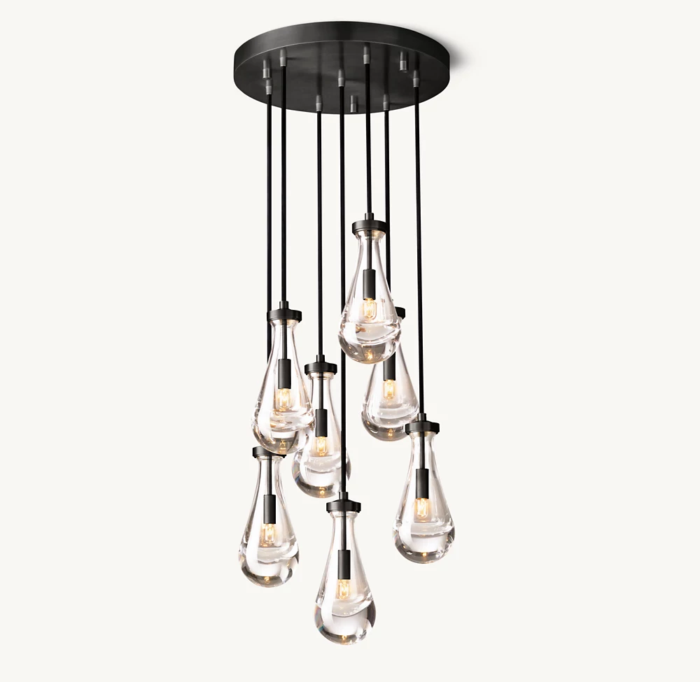 Sunwe Modern light luxury water drop copper chandelier creative 18 inch Rain Round Chandelier