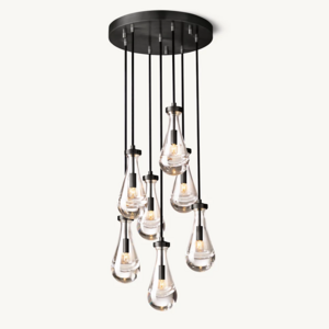 Sunwe Modern light luxury water drop copper chandelier creative 18 inch Rain Round Chandelier