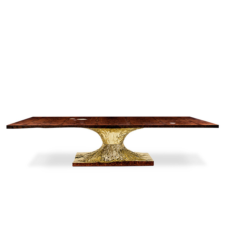 French luxury style furniture special process design metal brass  wood dining tables