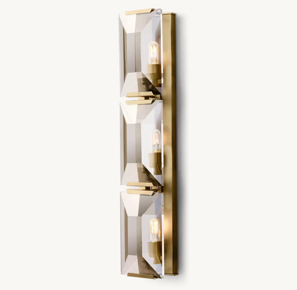 Sunwe Modern Style Indoor Decoration Living Room Foyer Bedroom Bedside Lacquered Burnished Brass Harlow Crystal Sconce