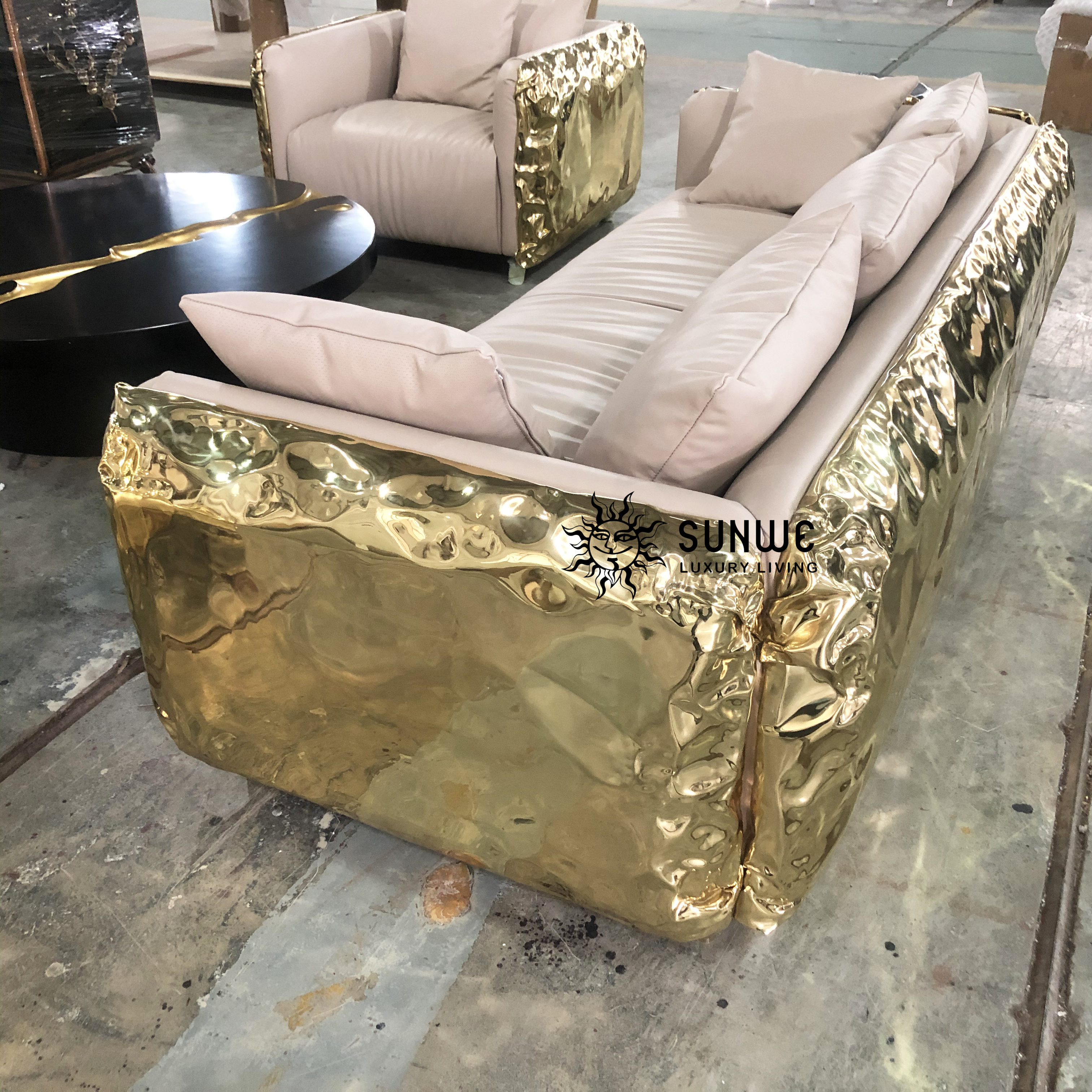 Custom luxury royal modern style gold brass sofa seat living room sofas