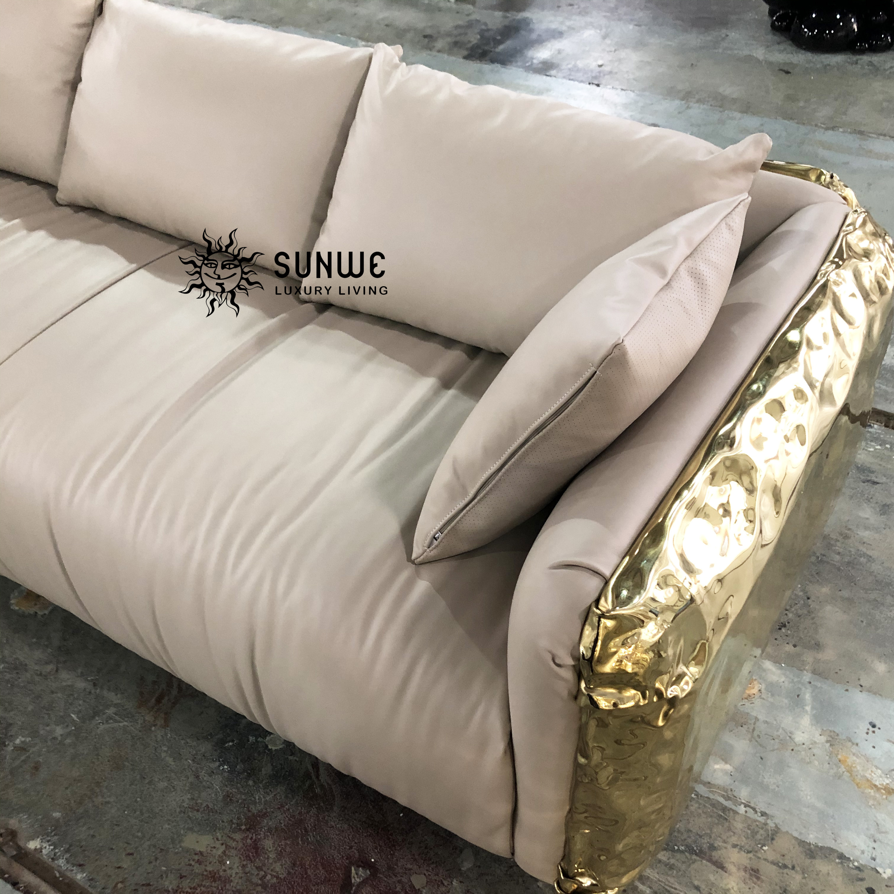 Custom luxury royal modern style gold brass sofa seat living room sofas