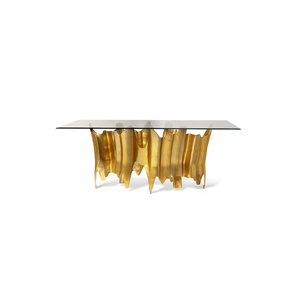 Modern luxury gold stainless steel square glass dining table for dining room