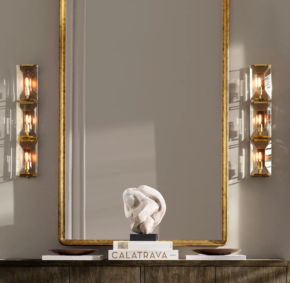 Sunwe Modern Style Indoor Decoration Living Room Foyer Bedroom Bedside Lacquered Burnished Brass Harlow Crystal Sconce