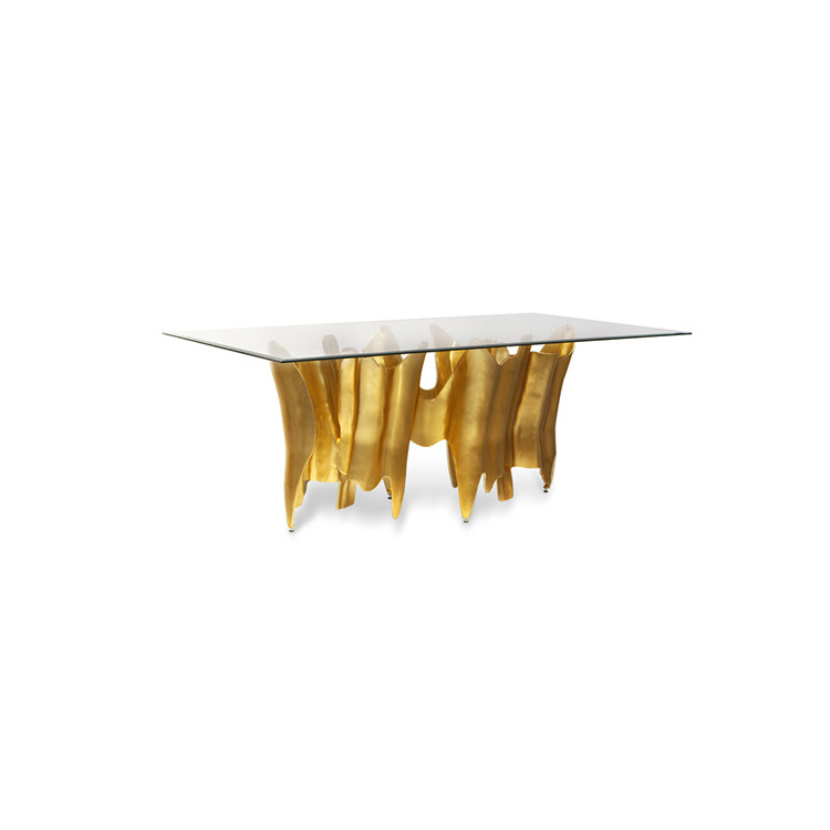 Modern luxury gold stainless steel square glass dining table for dining room