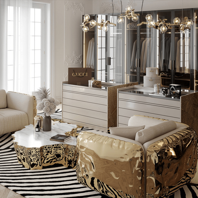 Hot Sale Modern Gold Leather Sofa Set Furniture Chesterfield 321 Sofa leather Living Room Sofas