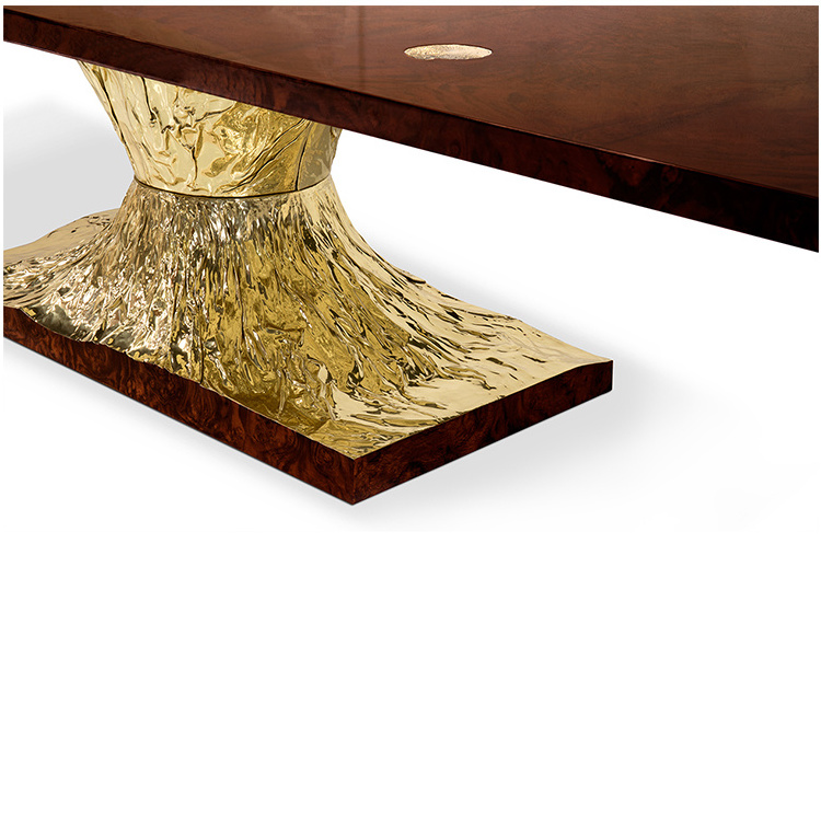 French luxury style furniture special process design metal brass  wood dining tables