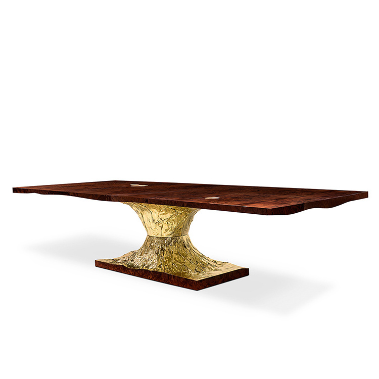 French luxury style furniture special process design metal brass  wood dining tables