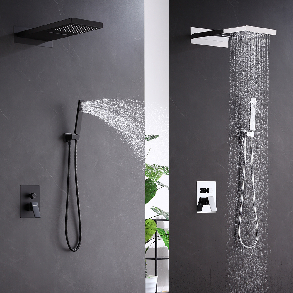 luxury black bathroom shower faucets, mixers rainfall faucets mixers taps concealed waterfall shower set bathroom