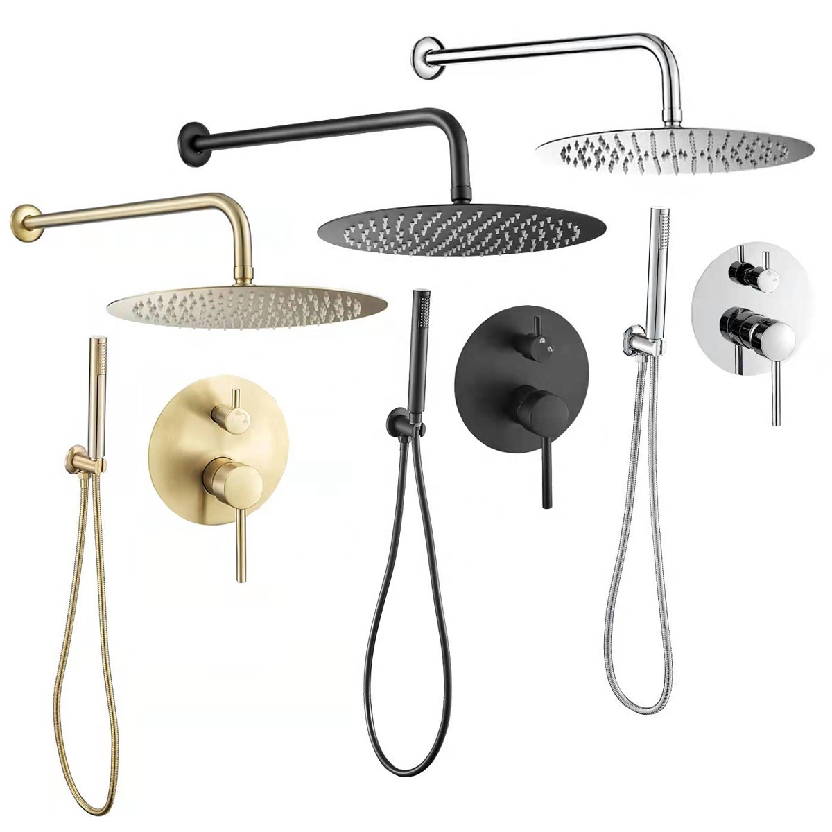 High quality brushed gold shower set 3 function black concealed shower faucet chrome nickle brushed shower set