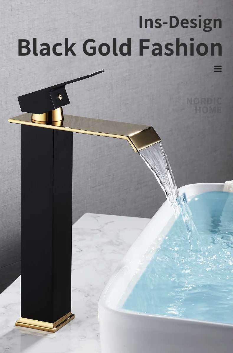 high quality new style black gold color faucets mixers taps bathroom basin faucets bathroom waterfall taps faucets, mixers