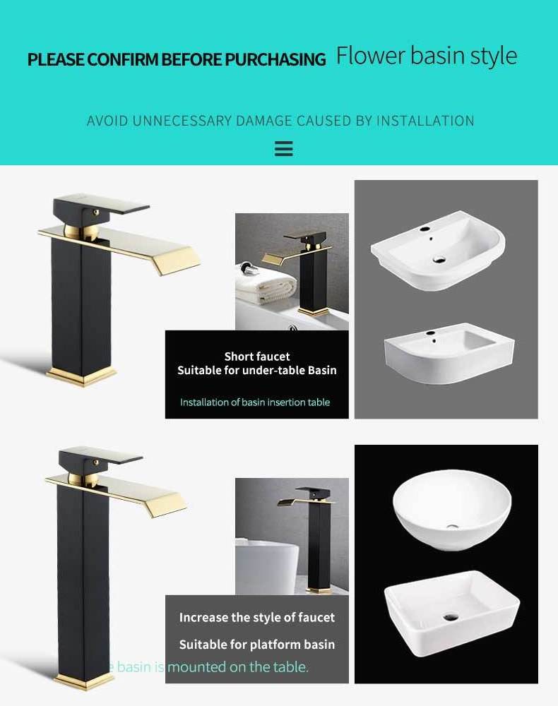 high quality new style black gold color faucets mixers taps bathroom basin faucets bathroom waterfall taps faucets, mixers