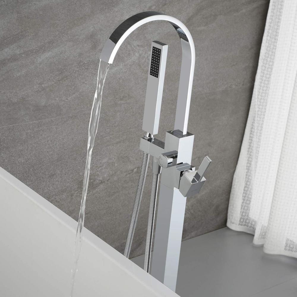 high quality  chrome finish square Free standing Bathtub faucets mixers taps ,brushed nickle floor mountTub faucets, mixers