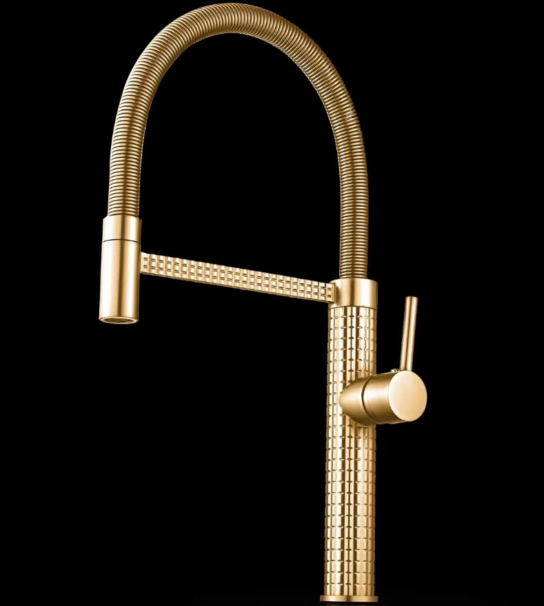 Luxury style high quality brass material gold color spring kitchen faucet