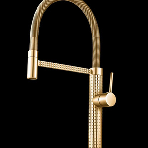 Luxury style high quality brass material gold color spring kitchen faucet