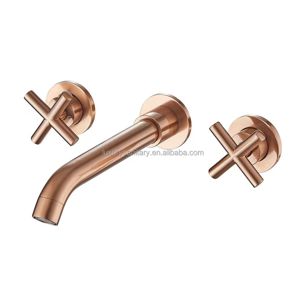 brass material double handle rose gold pink color inwall concealed faucet