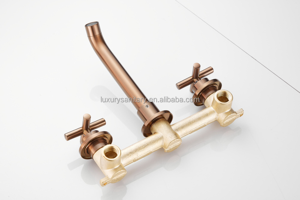 brass material double handle rose gold pink color inwall concealed faucet