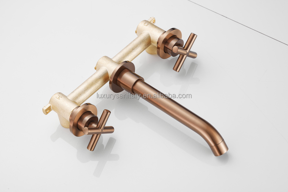 brass material double handle rose gold pink color inwall concealed faucet