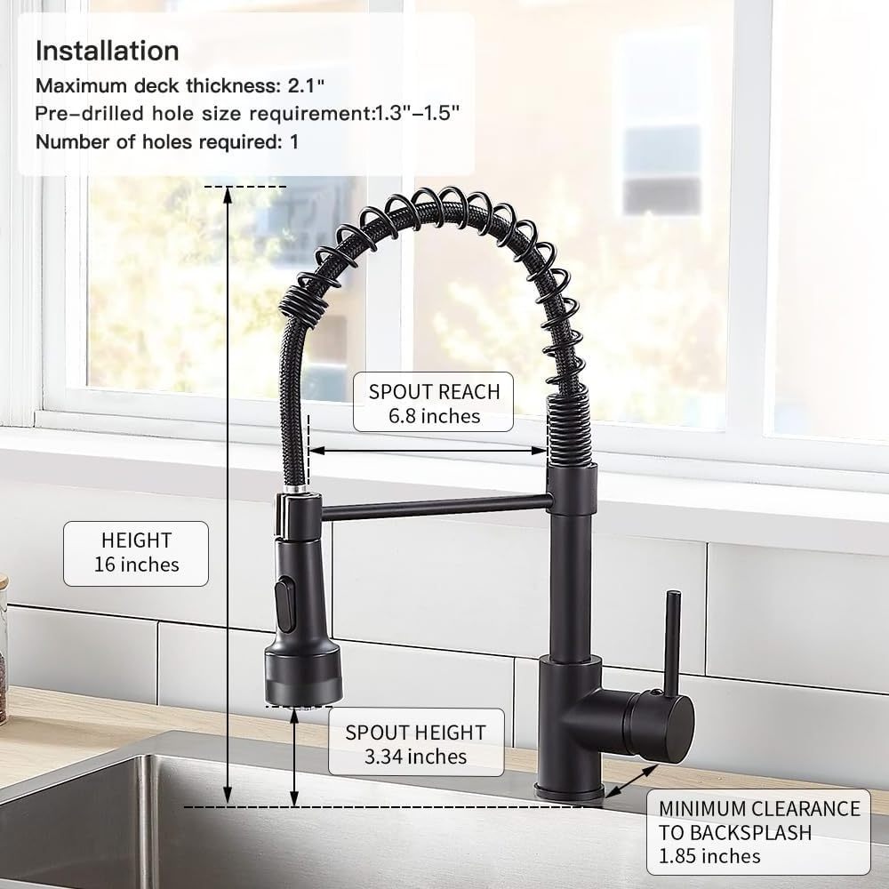 ack IndustriKitchen Faucet LED Light, Kitchen Faucets with Pull Down Sprayer 304 Stainless Steel Matte Blal Single Handle Faucet