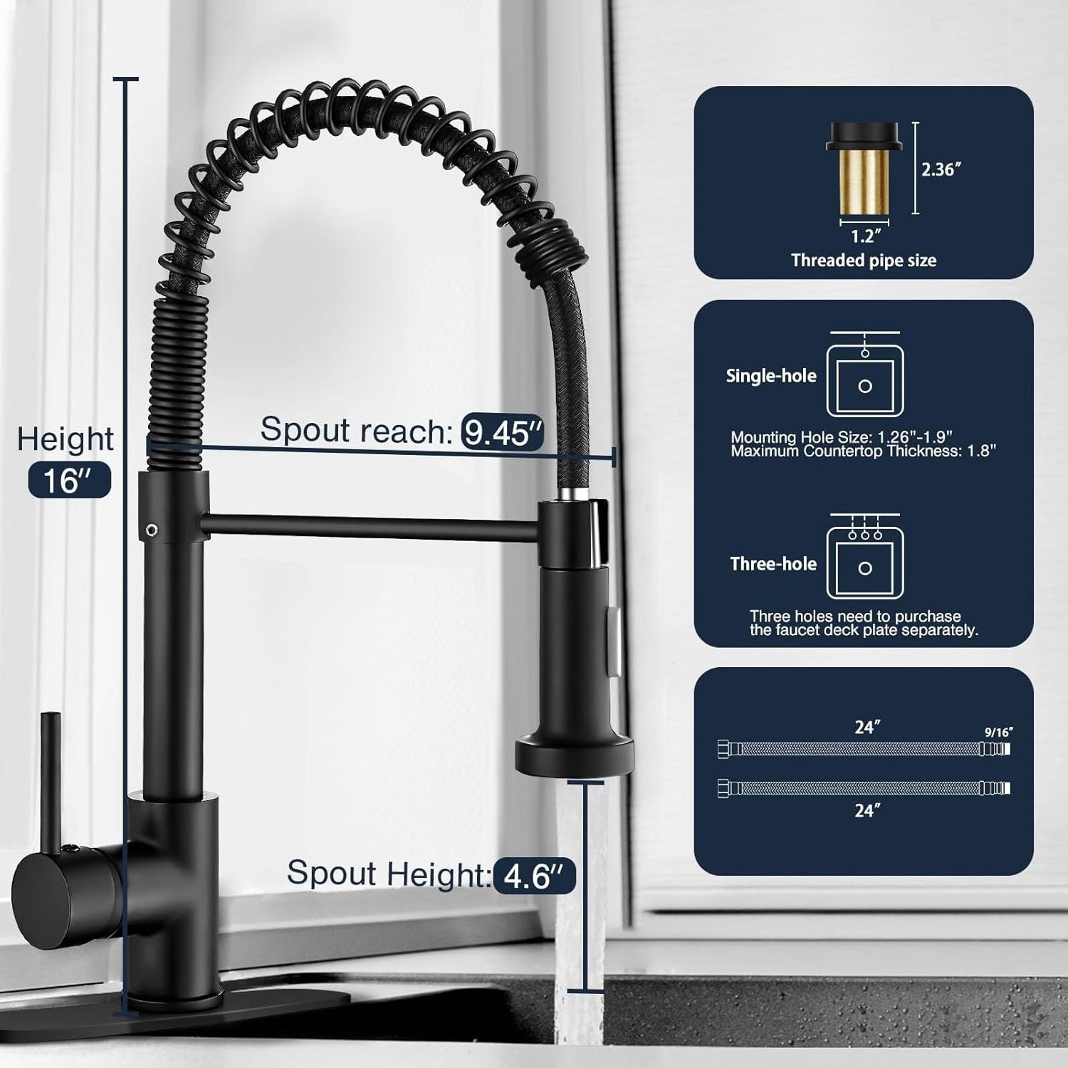 Commercial Industrial Spring Single Handle Stainless Steel & Solid Brass Kitchen Sink Faucets for Farmhouse Camper Kitchen Rv