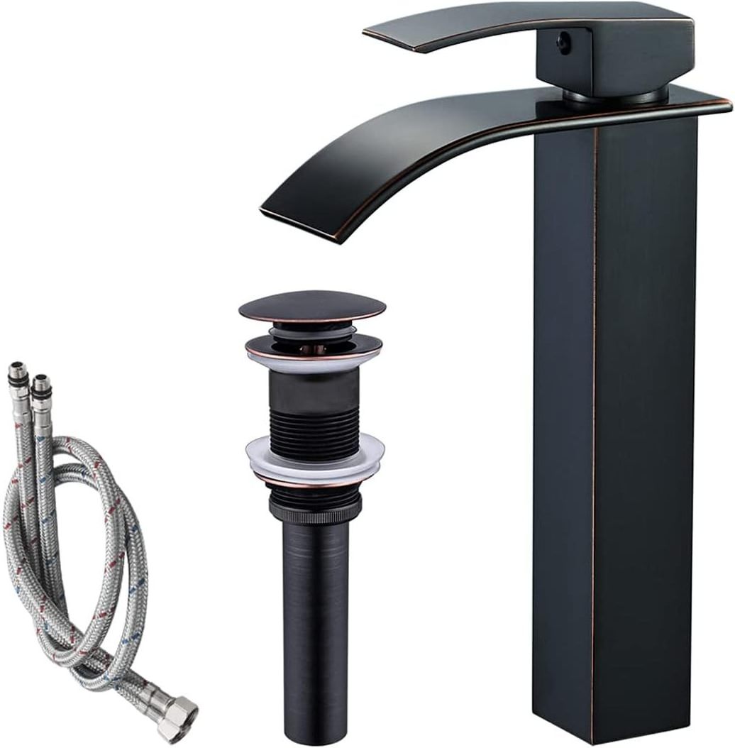 chrome Bathroom Vessel sink Faucet matte black Tall Waterfall Bathroom tap nickle  ORB Vanity Sink Faucet with pop up waste