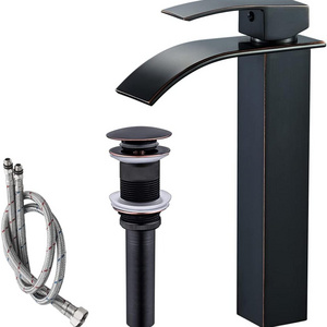 chrome Bathroom Vessel sink Faucet matte black Tall Waterfall Bathroom tap nickle  ORB Vanity Sink Faucet with pop up waste