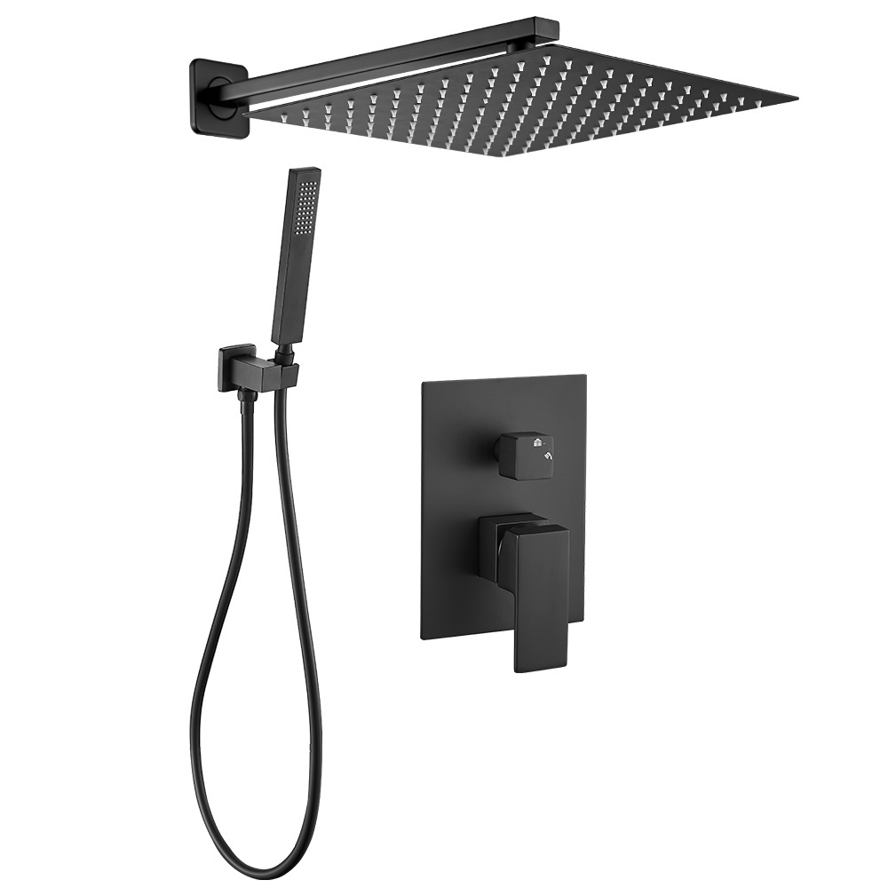 Shower system black bathroom shower set wall mounted 12-inch high pressure shower head and hand spray