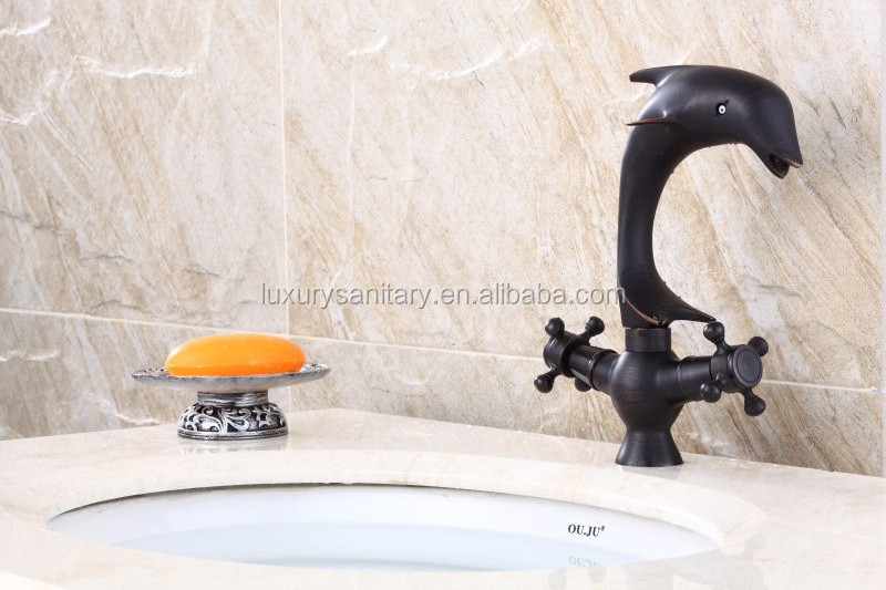 brass oil rubbed bronze blackened classic Artistic Dolphin animal shape antique basin faucet