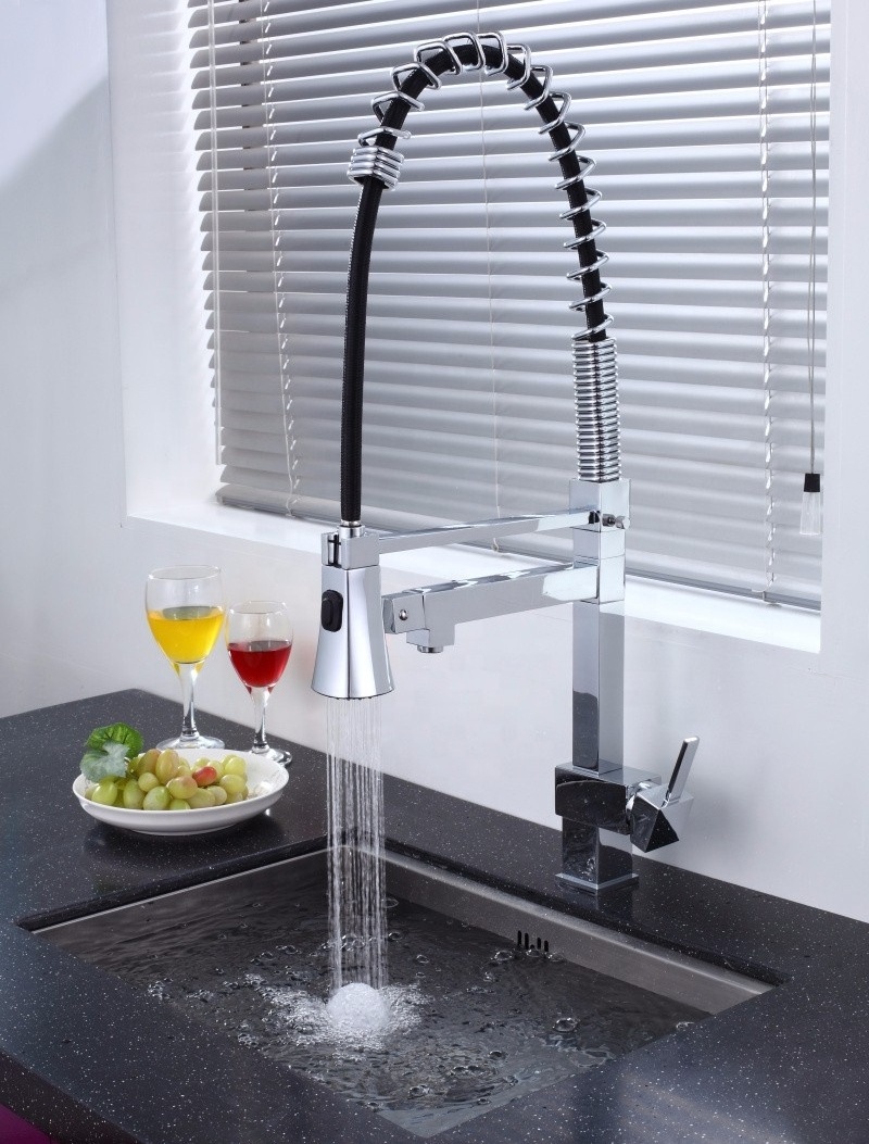 New Luxury high quality 3-way brass long pull out spring loaded kitchen sink mixer tap faucets