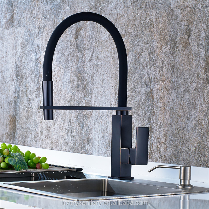 pull out spray oil rubbed bronze black square kitchen faucet