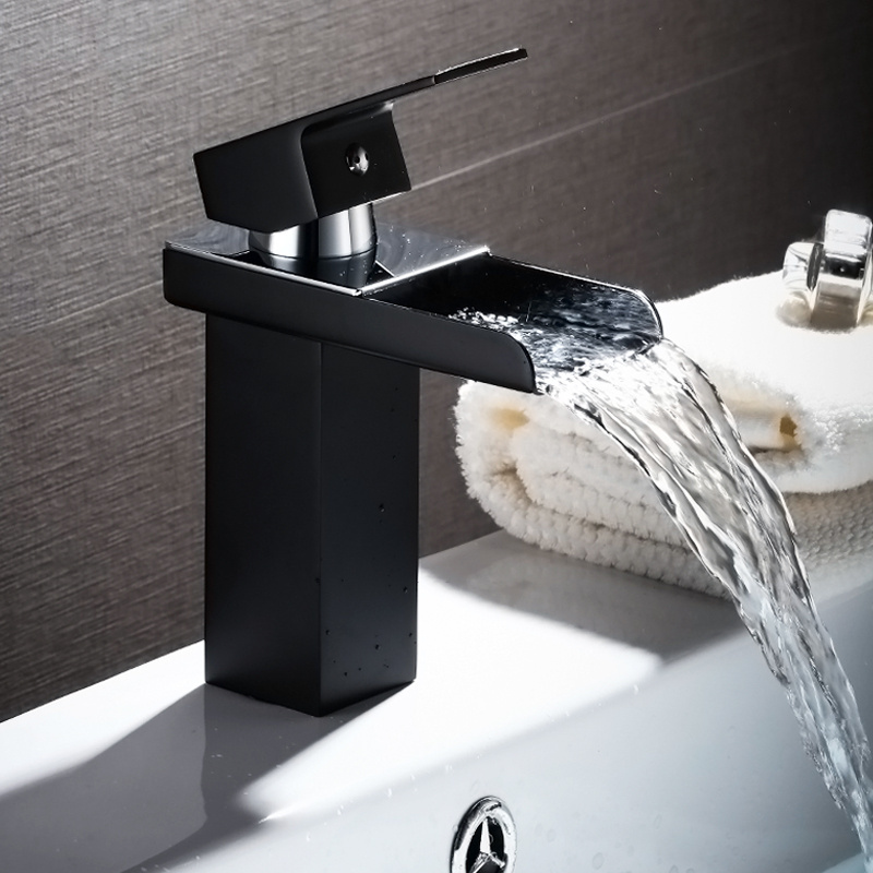 black color half painting bathroom waterfall black faucet