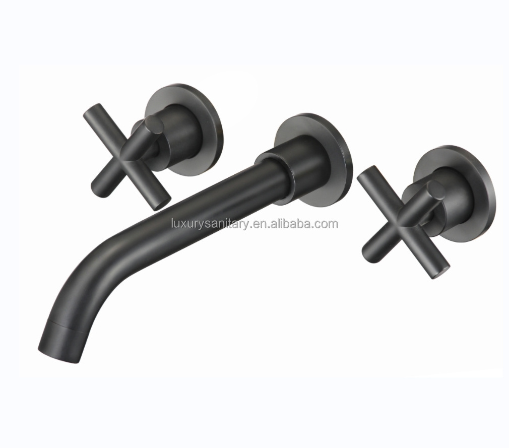 brass material double handle black color inwall concealed Embedded tap wall faucet