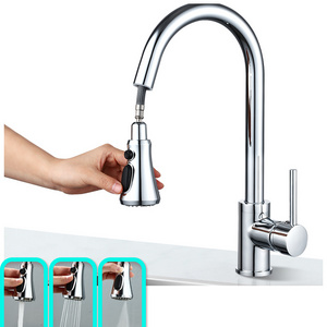 New brass pull down kitchen sink faucet with stop water spray