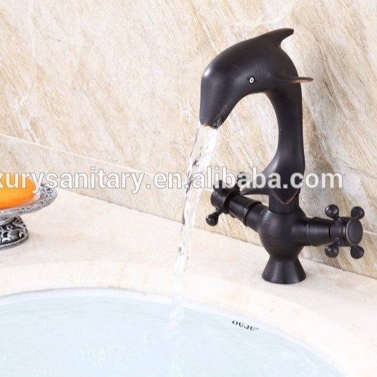 brass oil rubbed bronze blackened classic Artistic Dolphin animal shape antique basin faucet