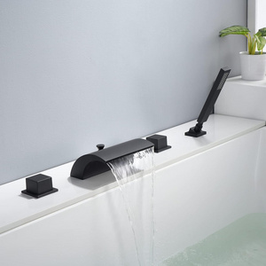 Black Roman Tub Faucet Waterfall Bathtub Faucet With Hand Shower, High Flow Rate