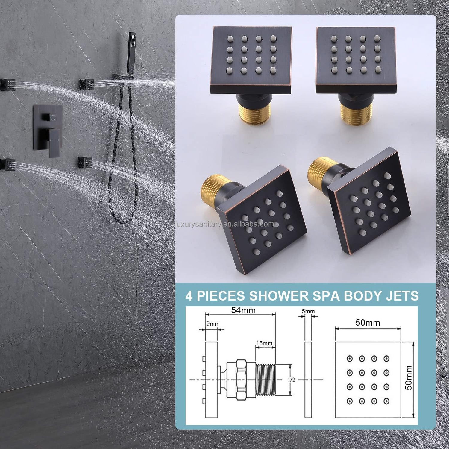 Oil Rubbed Bronze Rain Shower System with Body Spray, Ceiling Rainfall Shower Faucet Complete Kit with 3-way Diverter Val