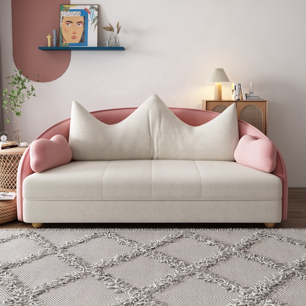 Pink fold sofa cum bed with price round curved linen futon kids room sofa bed furniture convertible modern folding sleeper sofa