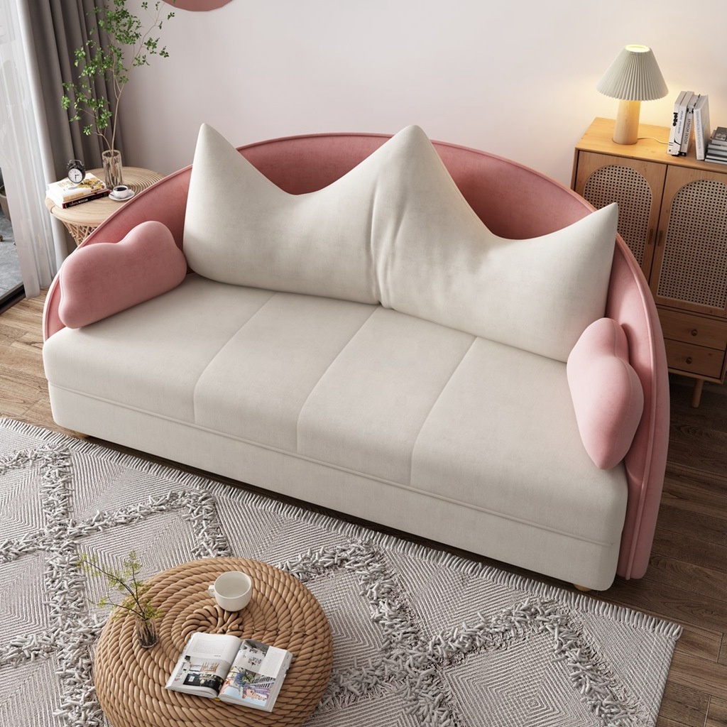 Pink fold sofa cum bed with price round curved linen futon kids room sofa bed furniture convertible modern folding sleeper sofa