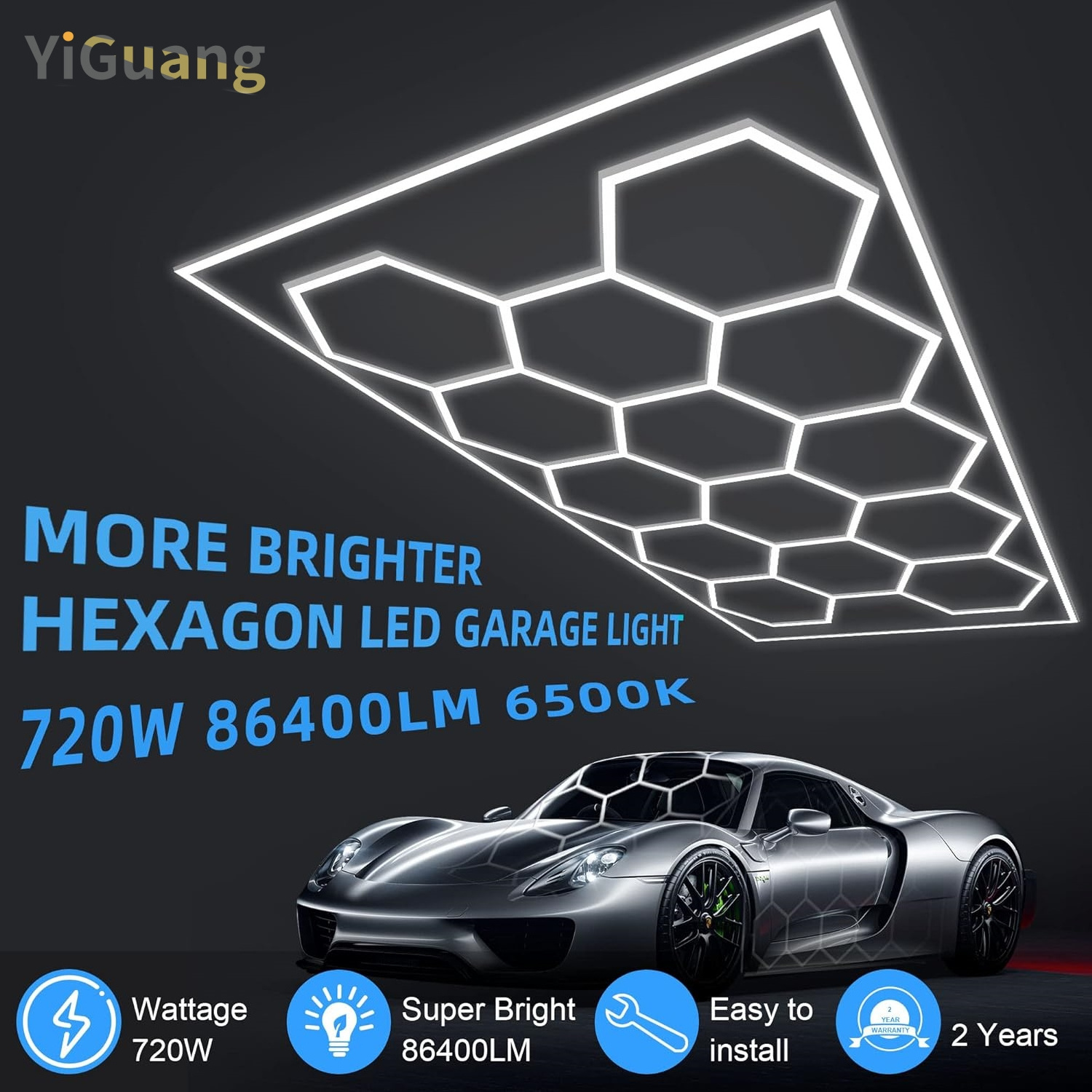 Hexagonal garage led light hot sale ceiling light for detailing workshop home customized for free