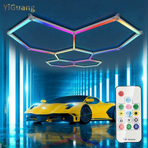 LED RGB Hexagon Garage Lights with Music Mode 358 Kinds of Light Changes for Gym Bar Gaming Room Garage Lighting Basement Decor