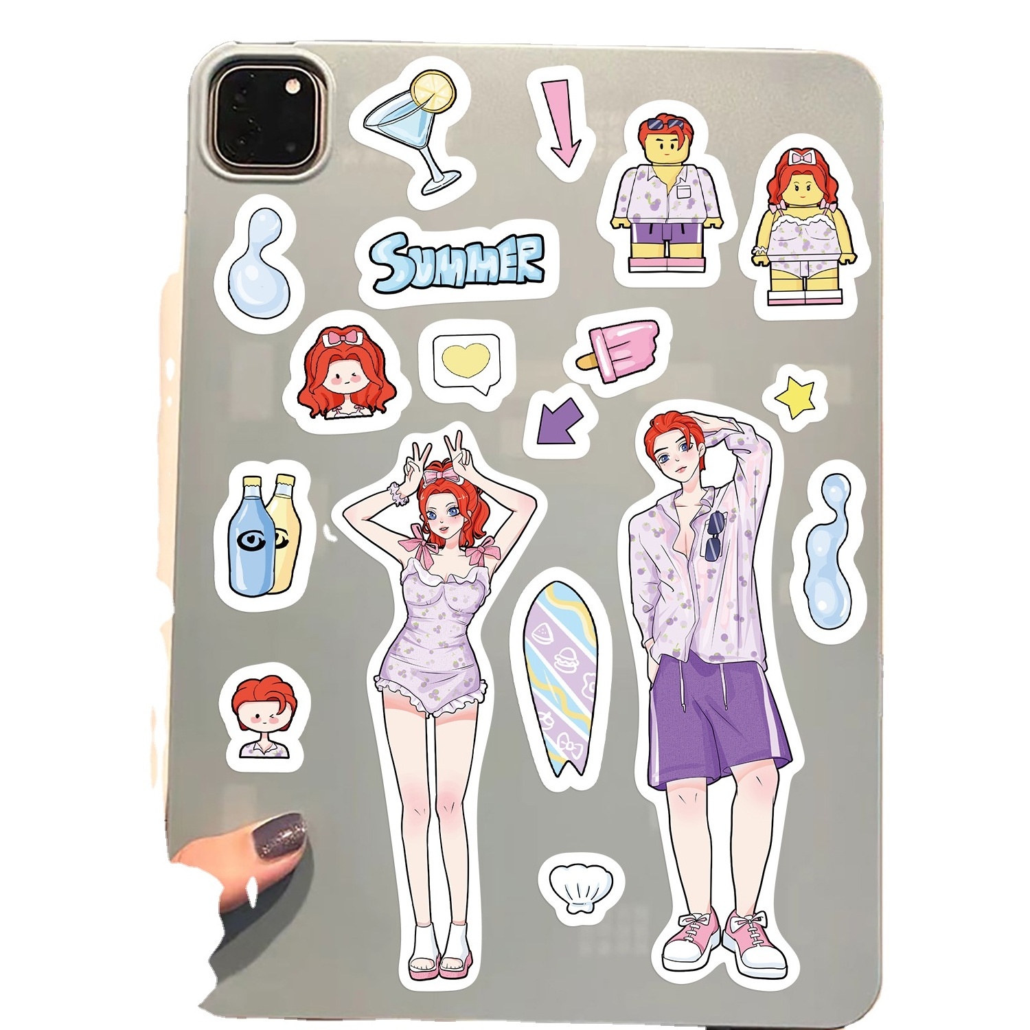 Cartoon model couple stickers DIY hand account small card phone case decoration Korean ins wholesale waterproof stickers