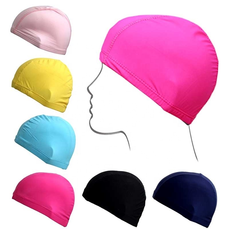 Polyester Fabric Swimming Cap High Stretch Adult Kids Universal Solid Color Clothing Swimming Hat