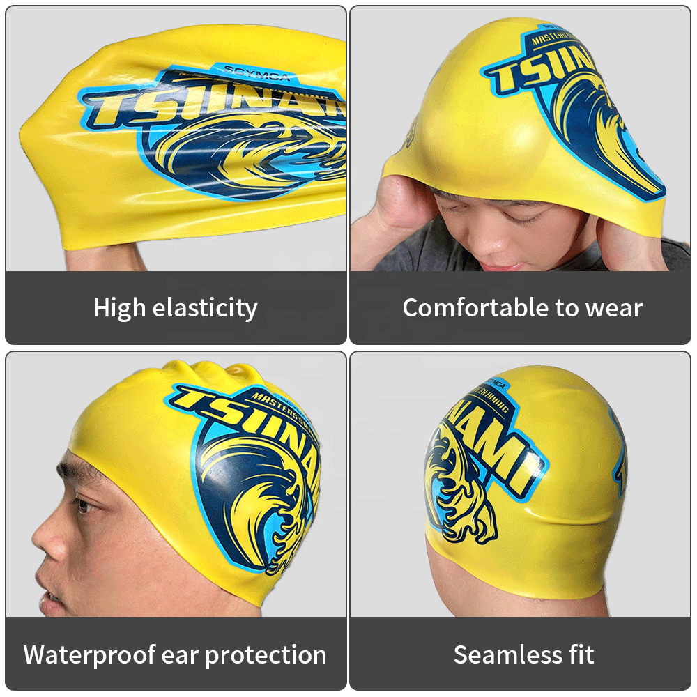 High Quality Seamless 3D Silicone Dome Swim Cap with Customized Logo