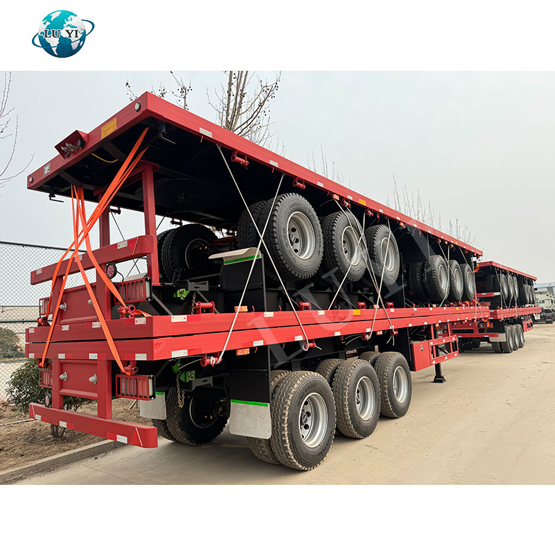 Low price 3 Axle bag cargo transportation 20FT 40FT 45 Foot Container Chassis 40-60 ton Flatbed Truck Trailer