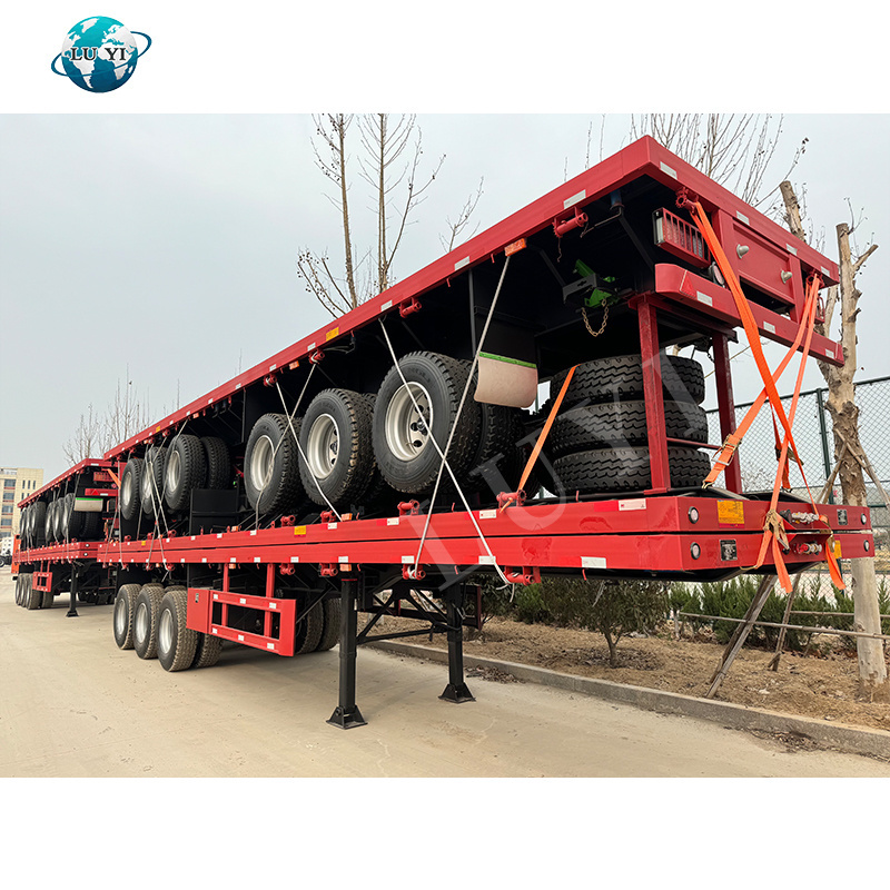 Low price 3 Axle bag cargo transportation 20FT 40FT 45 Foot Container Chassis 40-60 ton Flatbed Truck Trailer