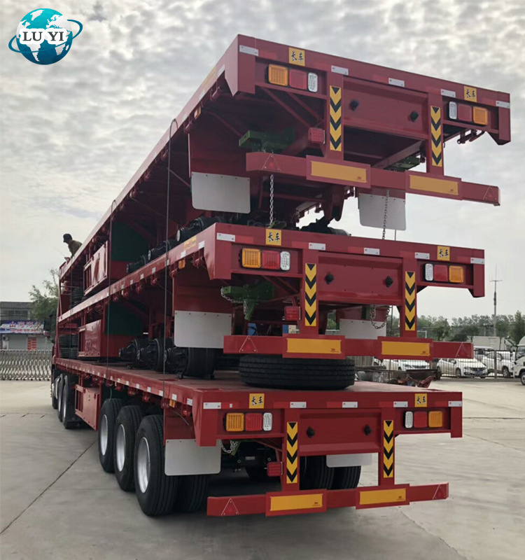 High Quality 60ton to 80 ton 40ft Flatbed Container Semi Trailer Cargos transparent Truck Chassis With Container lock