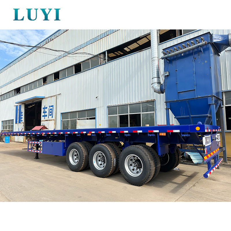 LUYI  Export 3Axles 20ft 40ft Container Transportation 60-100Tons Flat Bed Flatbed Truck Semi Trailer In Africa