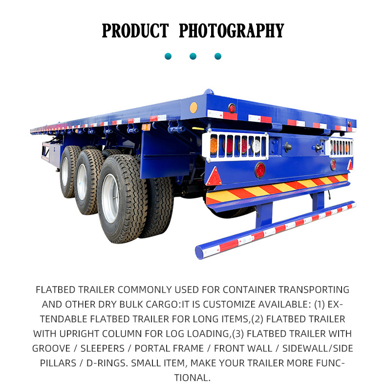 LUYI  Export 3Axles 20ft 40ft Container Transportation 60-100Tons Flat Bed Flatbed Truck Semi Trailer In Africa