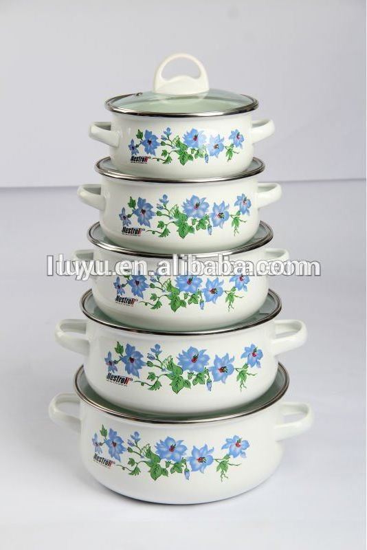 16-24CM enamelware enamel casserole cookware with glass lid