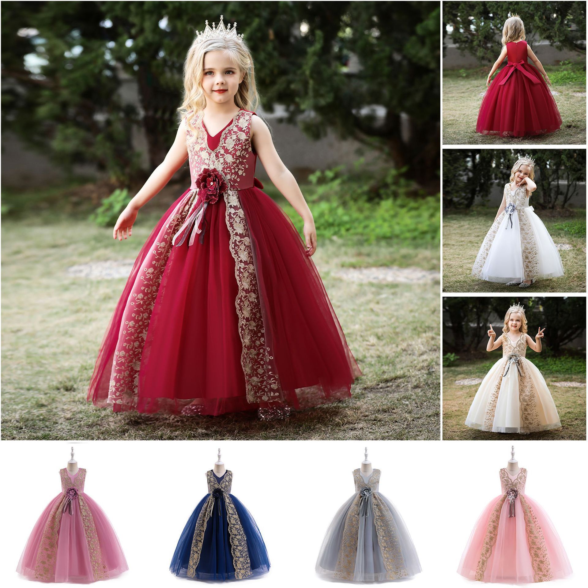 Elegant Tulle Dress For Girls Weddings Embroidery Ball Gown Birthday Sleeveless Princess Dress For Girls Party Dress